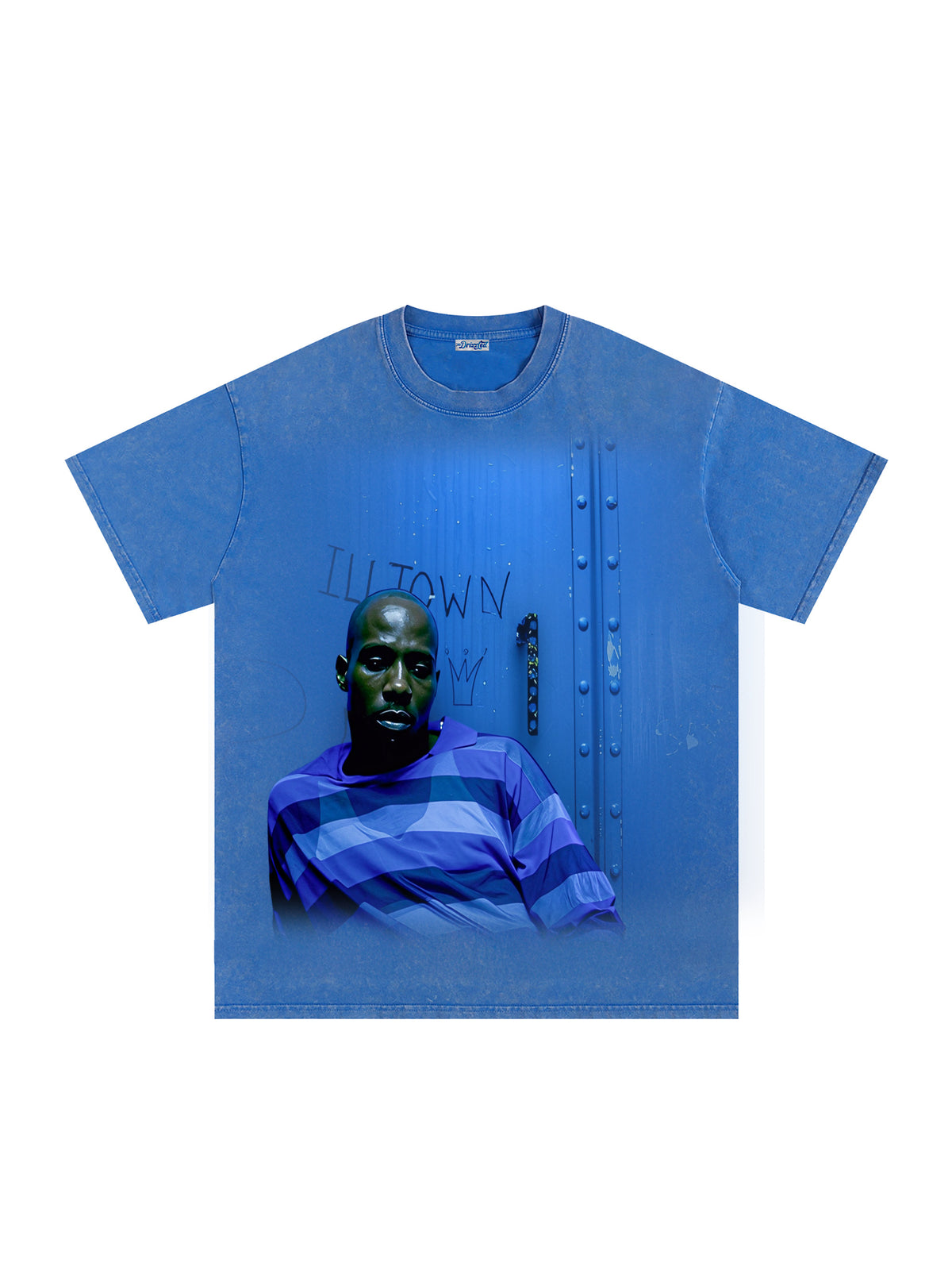 The Drizzled vintage graphic tee in washed blue with urban streetwear design